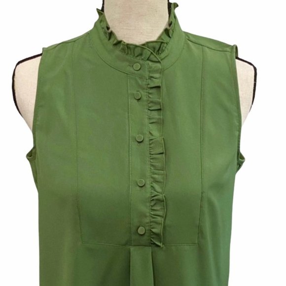 J. Crew Ruffle-Trim Crepe Tank Top in  Faded Moss - Picture 2 of 12